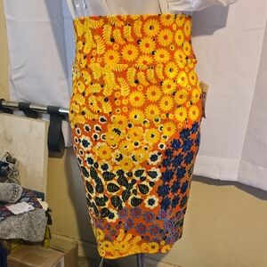 LuLaRoe Floral Pencil Skirt in Orange and Black